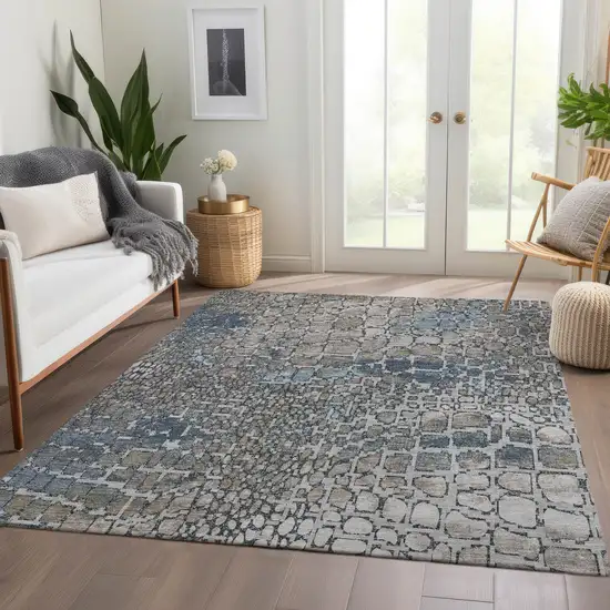 Silver Gray And Beige Abstract Geometric Washable Area Rug With UV Protection Photo 5