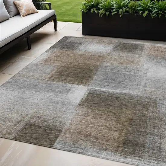 Silver Gray And Beige Abstract Washable Indoor Outdoor Area Rug Photo 1
