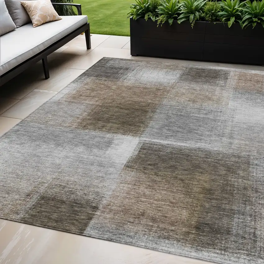 Silver Gray And Beige Abstract Washable Indoor Outdoor Area Rug Photo 1