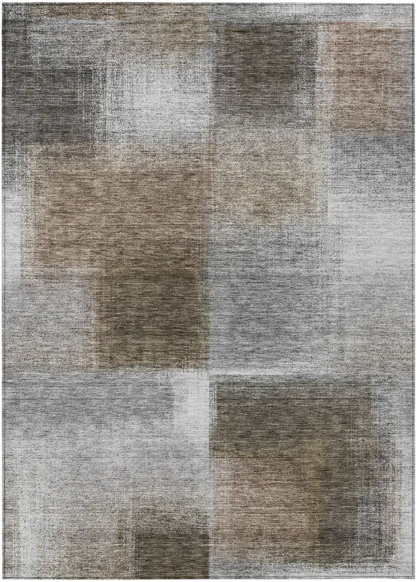 Silver Gray And Beige Abstract Washable Indoor Outdoor Area Rug Photo 1