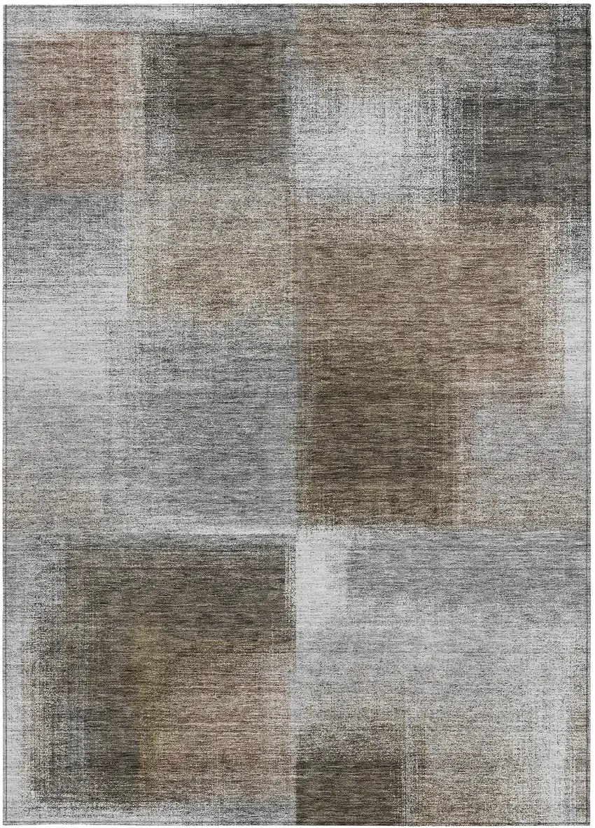 Silver Gray And Beige Abstract Washable Indoor Outdoor Area Rug Photo 6