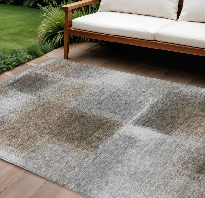 Silver Gray And Beige Abstract Washable Indoor Outdoor Area Rug Photo 1