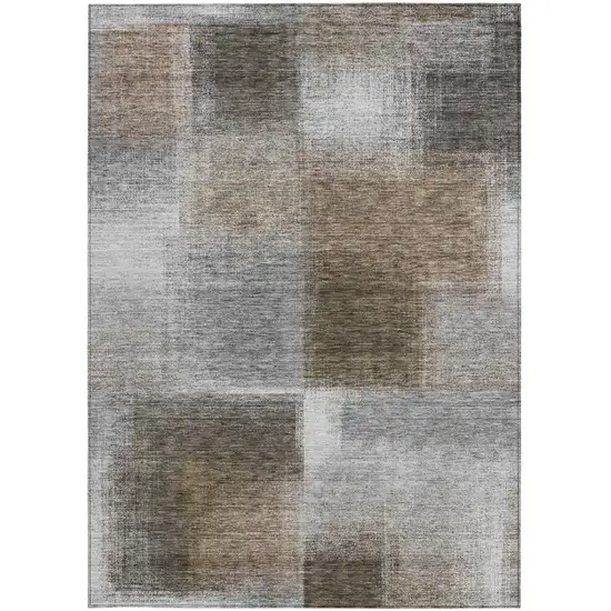 Silver Gray And Beige Abstract Washable Indoor Outdoor Area Rug Photo 6