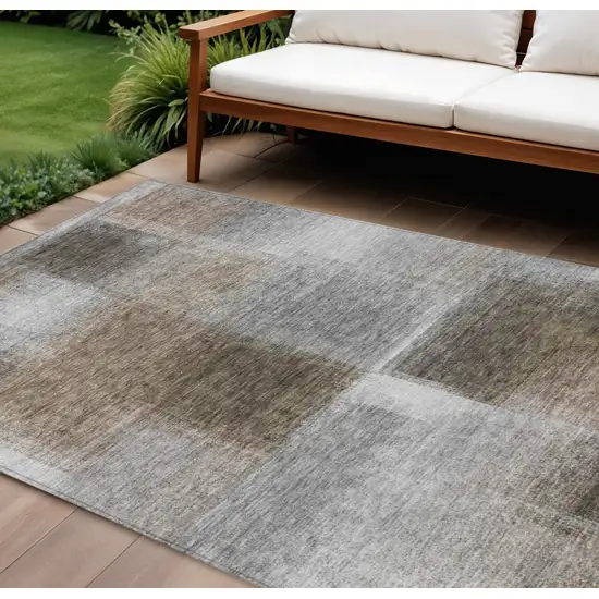 Silver Gray And Beige Abstract Washable Indoor Outdoor Area Rug Photo 1