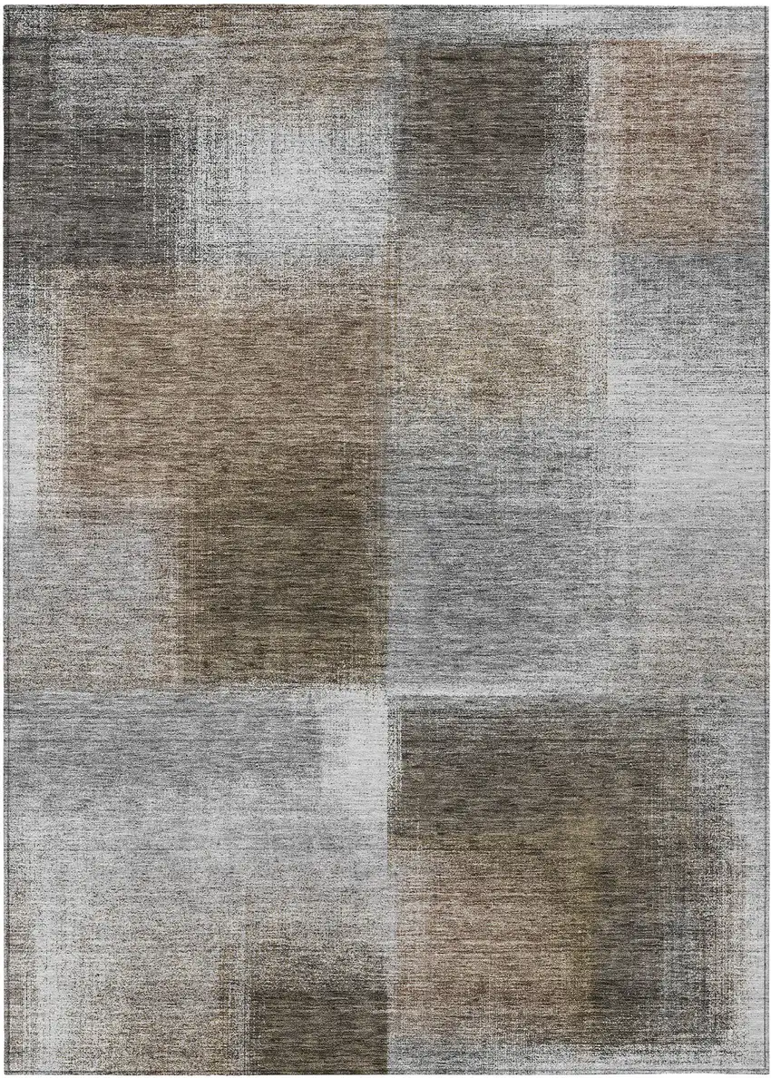 Silver Gray And Beige Abstract Washable Indoor Outdoor Area Rug Photo 1