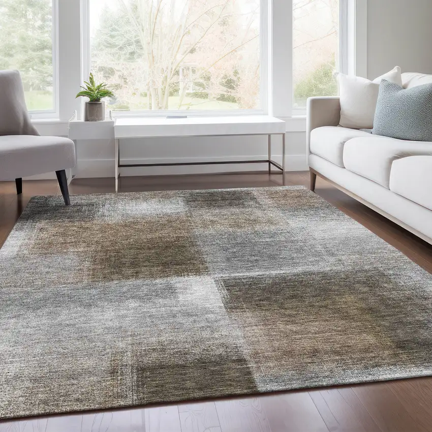 Silver Gray And Beige Abstract Washable Indoor Outdoor Area Rug Photo 8