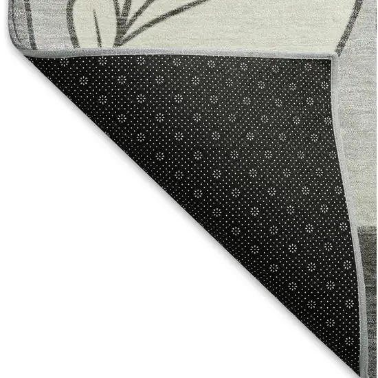 Silver Gray And Beige Botanical Leaves Washable Indoor Outdoor Area Rug Photo 6