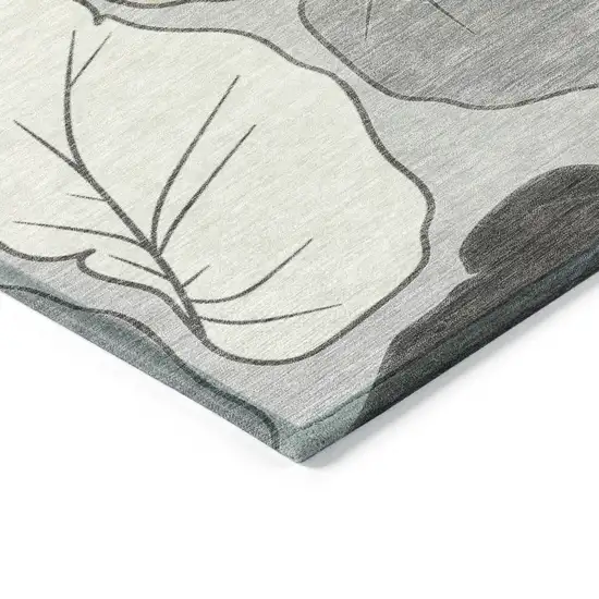 Silver Gray And Beige Botanical Leaves Washable Indoor Outdoor Area Rug Photo 4