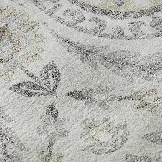 Silver Gray And Beige Floral Washable Area Rug With UV Protection Photo 9