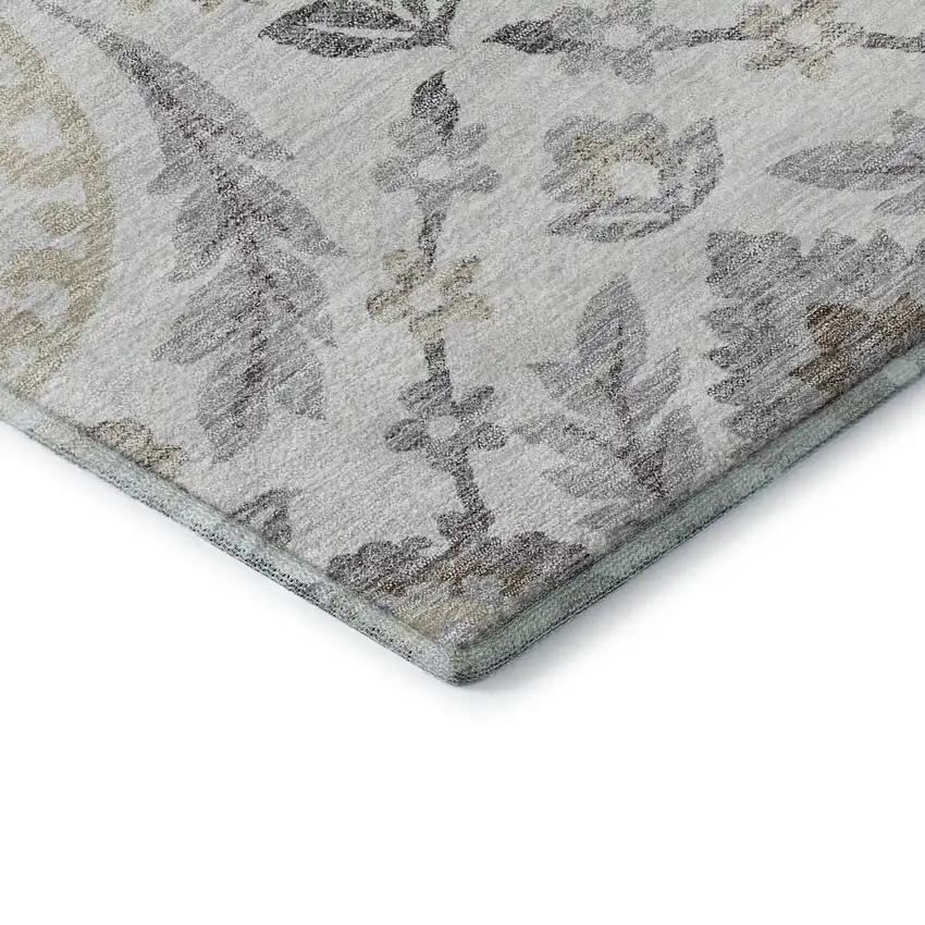 Silver Gray And Beige Floral Washable Area Rug With UV Protection Photo 8