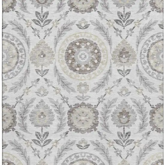 Silver Gray And Beige Floral Washable Area Rug With UV Protection Photo 4