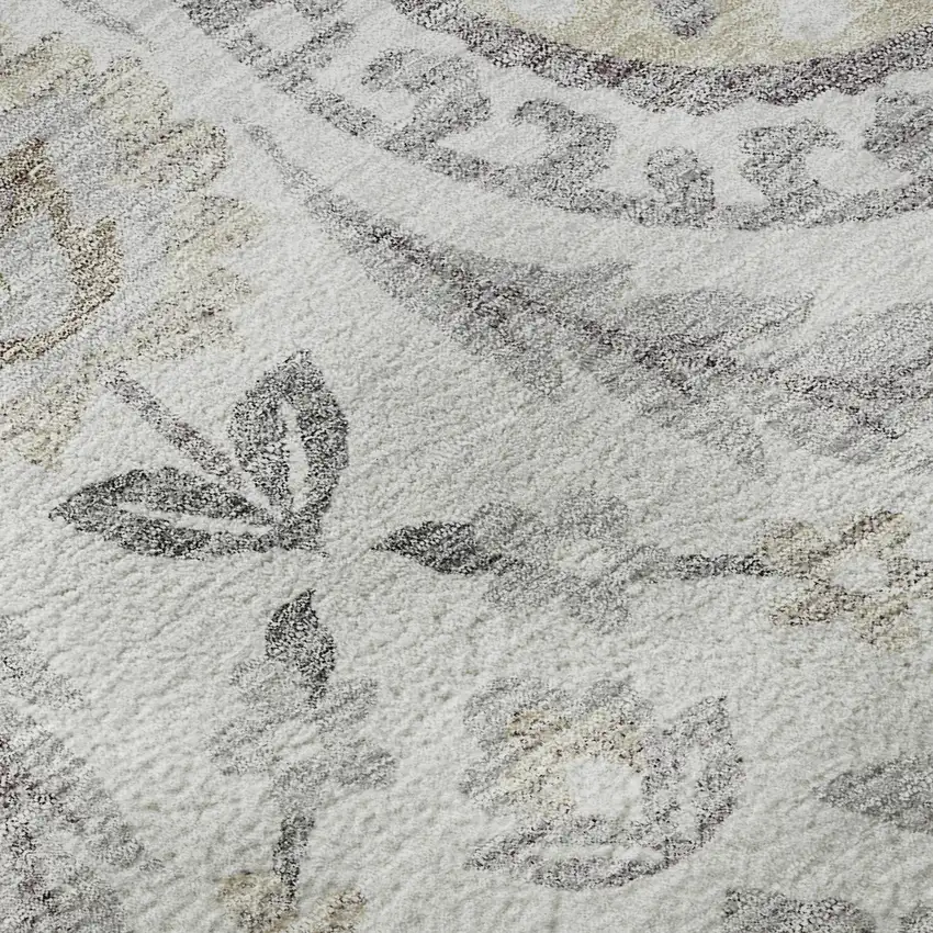 Silver Gray And Beige Floral Washable Area Rug With UV Protection Photo 9