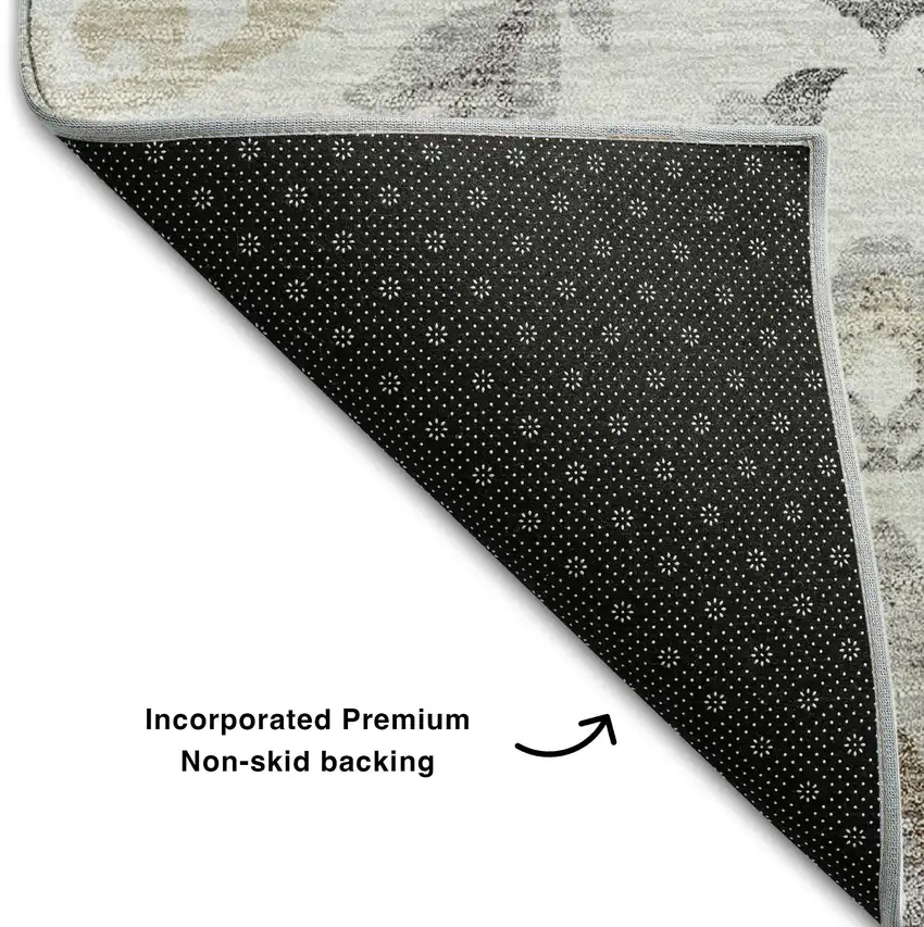 Silver Gray And Beige Floral Washable Area Rug With UV Protection Photo 7