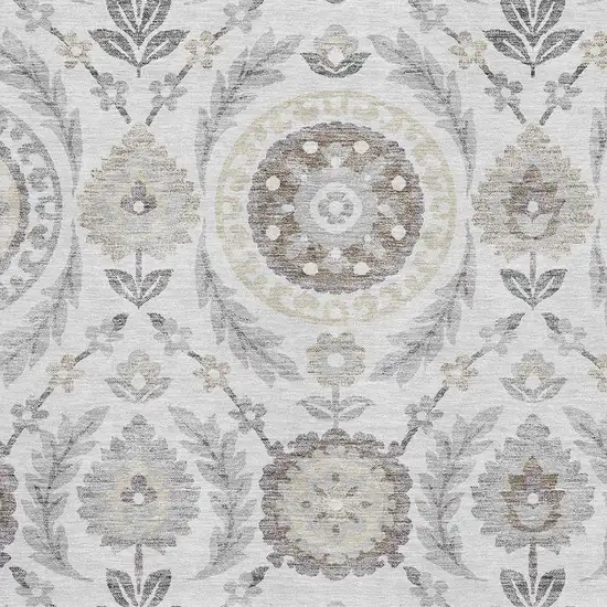 Silver Gray And Beige Floral Washable Area Rug With UV Protection Photo 3