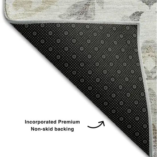 Silver Gray And Beige Floral Washable Area Rug With UV Protection Photo 7