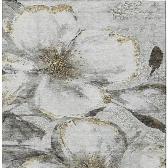 Silver Gray And Beige Floral Washable Indoor Outdoor Area Rug Photo 9