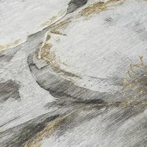 Photo of Silver Gray And Beige Floral Washable Indoor Outdoor Area Rug