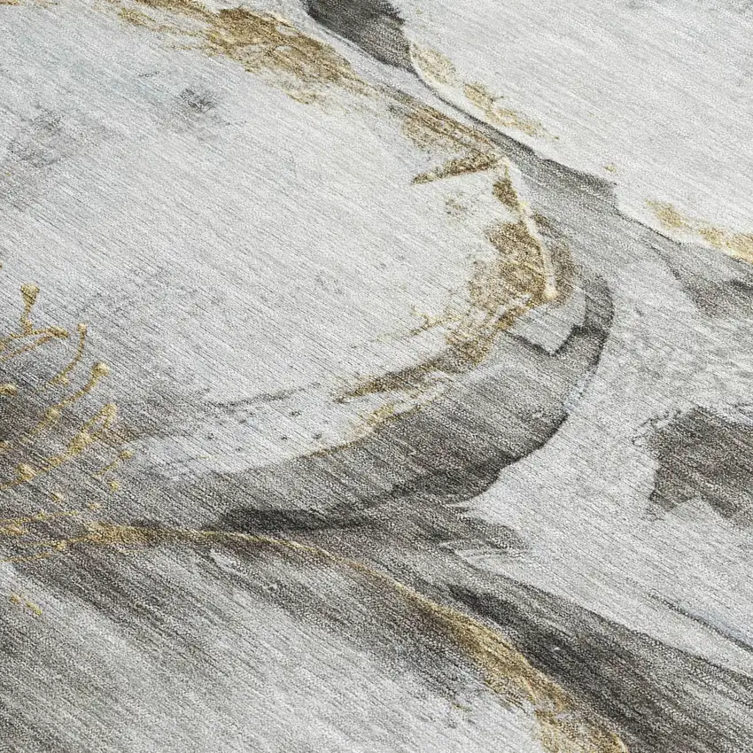 Silver Gray And Beige Floral Washable Indoor Outdoor Area Rug Photo 3