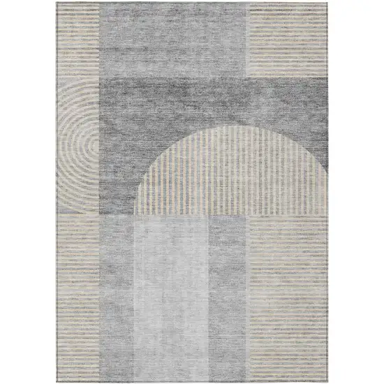 Silver Gray And Beige Geometric Washable Indoor Outdoor Area Rug Photo 1