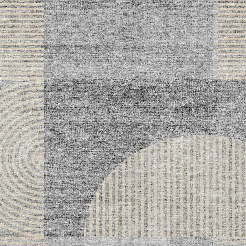 Silver Gray And Beige Geometric Washable Indoor Outdoor Area Rug Photo 4