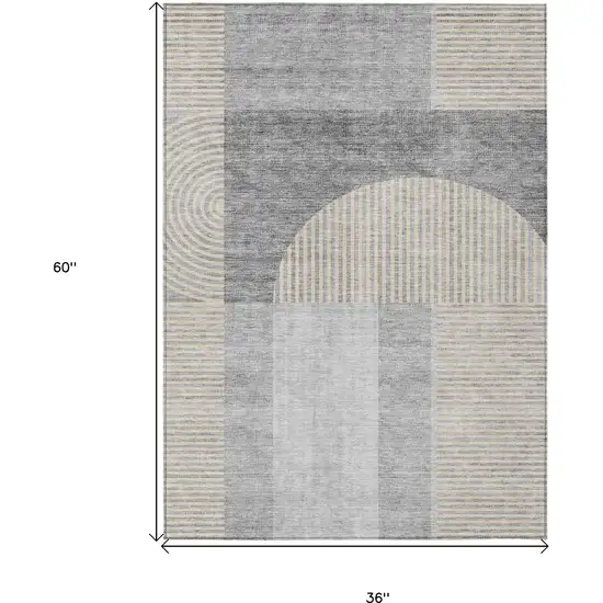Silver Gray And Beige Geometric Washable Indoor Outdoor Area Rug Photo 3