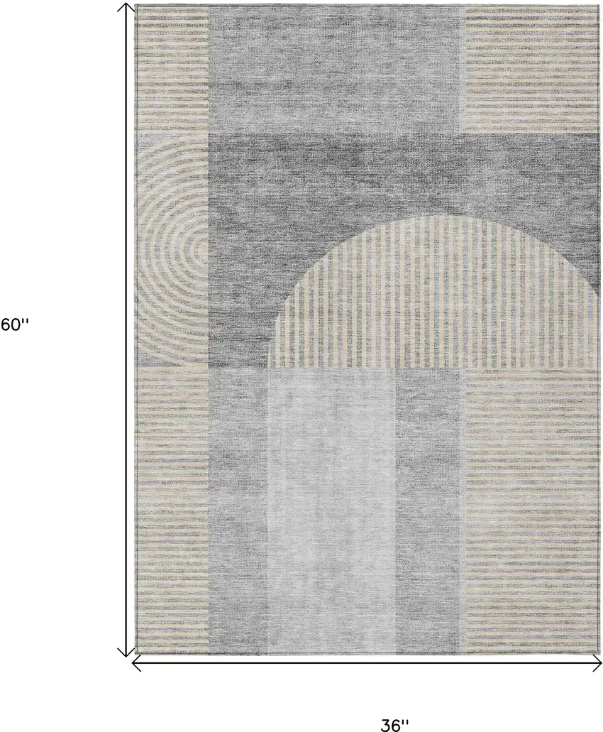 Silver Gray And Beige Geometric Washable Indoor Outdoor Area Rug Photo 3
