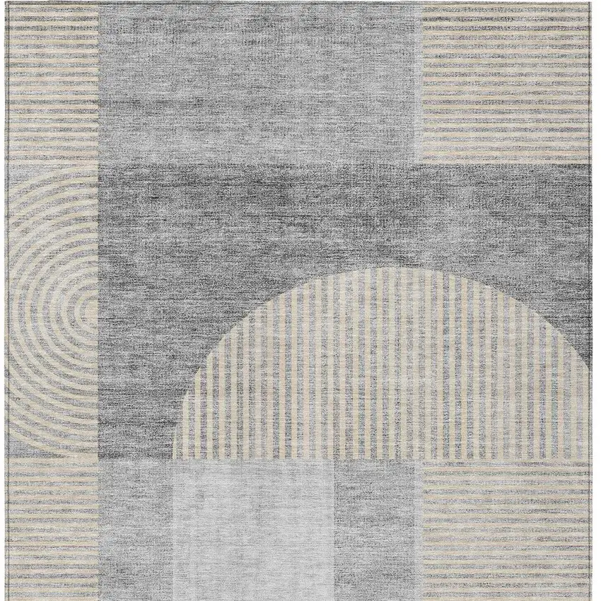 Silver Gray And Beige Geometric Washable Indoor Outdoor Area Rug Photo 6