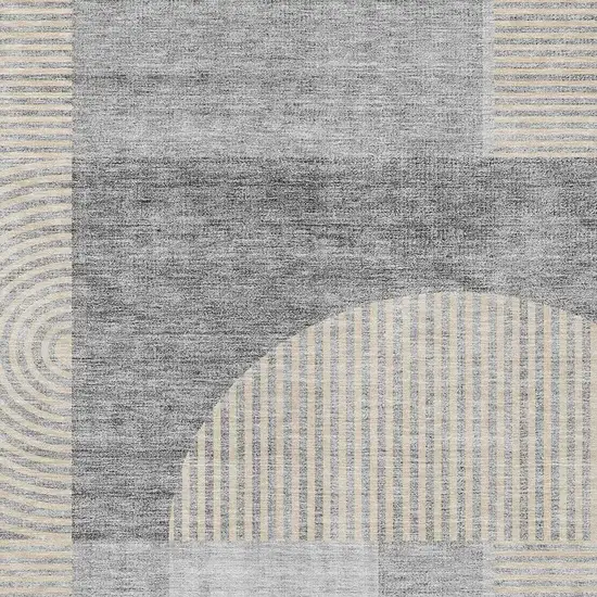 Silver Gray And Beige Geometric Washable Indoor Outdoor Area Rug Photo 4