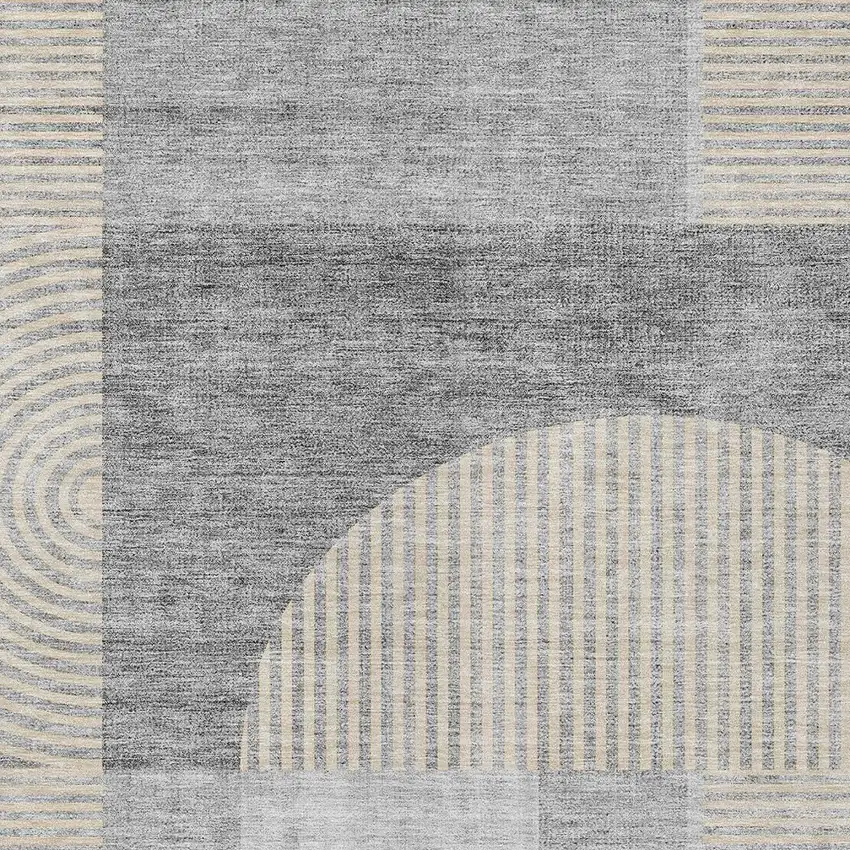 Silver Gray And Beige Geometric Washable Indoor Outdoor Area Rug Photo 4