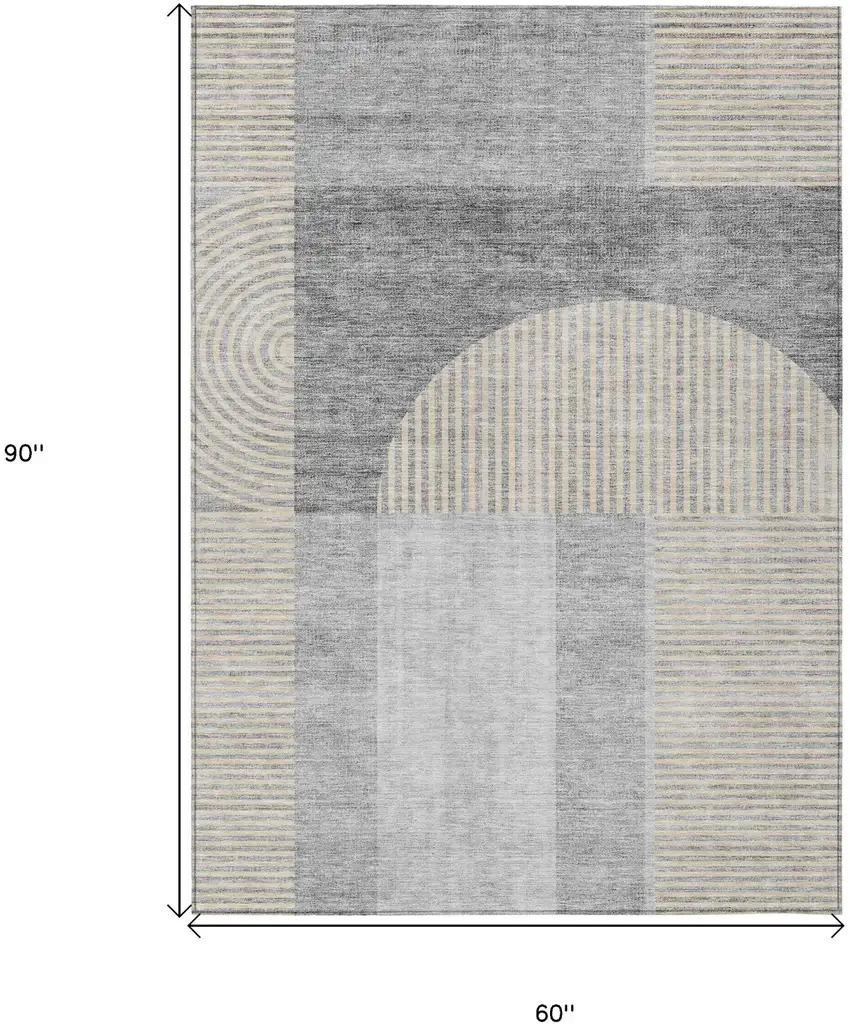 Silver Gray And Beige Geometric Washable Indoor Outdoor Area Rug Photo 3