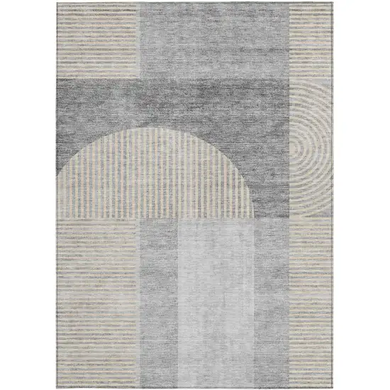 Silver Gray And Beige Geometric Washable Indoor Outdoor Area Rug Photo 5