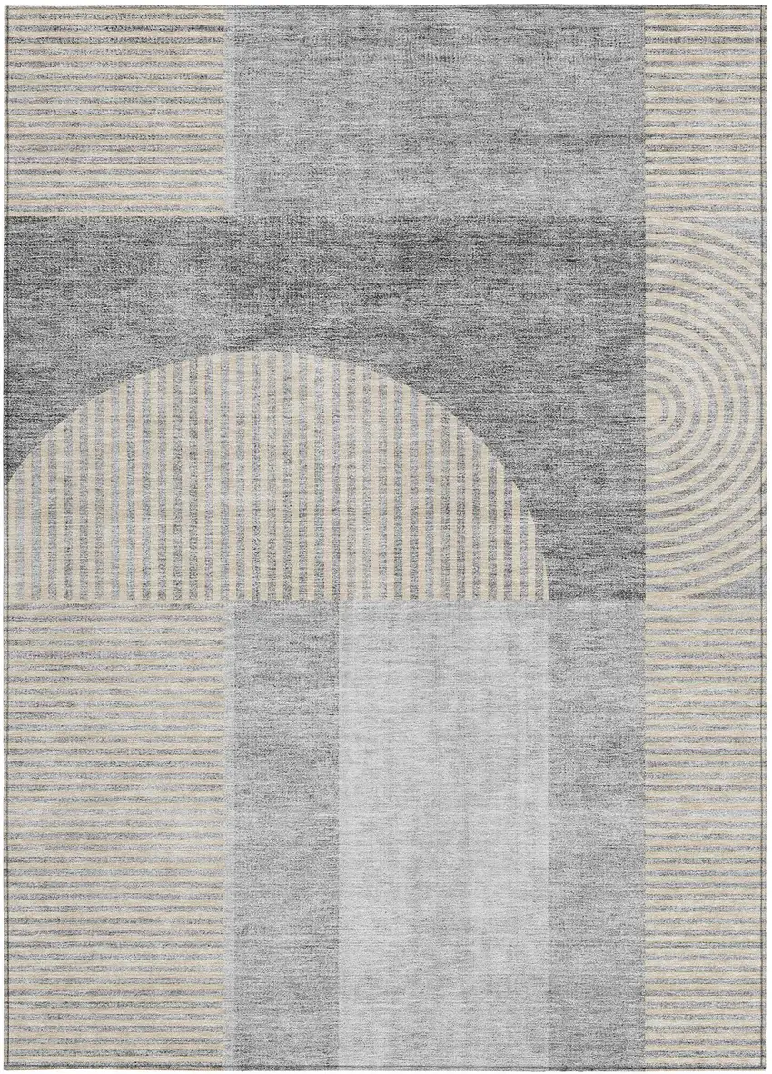Silver Gray And Beige Geometric Washable Indoor Outdoor Area Rug Photo 5