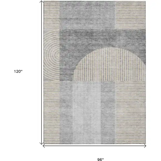 Silver Gray And Beige Geometric Washable Indoor Outdoor Area Rug Photo 3