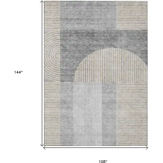 Silver Gray And Beige Geometric Washable Indoor Outdoor Area Rug Photo 9
