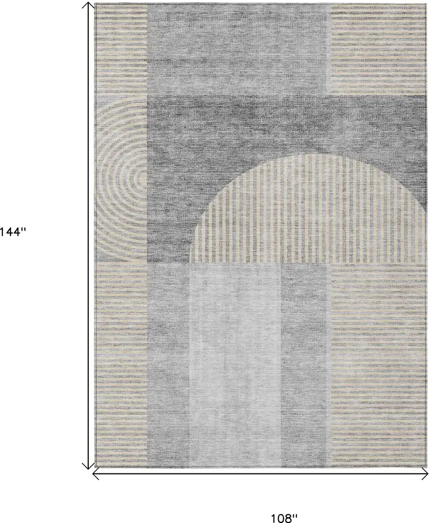 Silver Gray And Beige Geometric Washable Indoor Outdoor Area Rug Photo 9