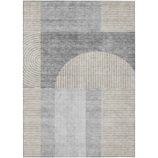 Silver Gray And Beige Geometric Washable Indoor Outdoor Area Rug Photo 1