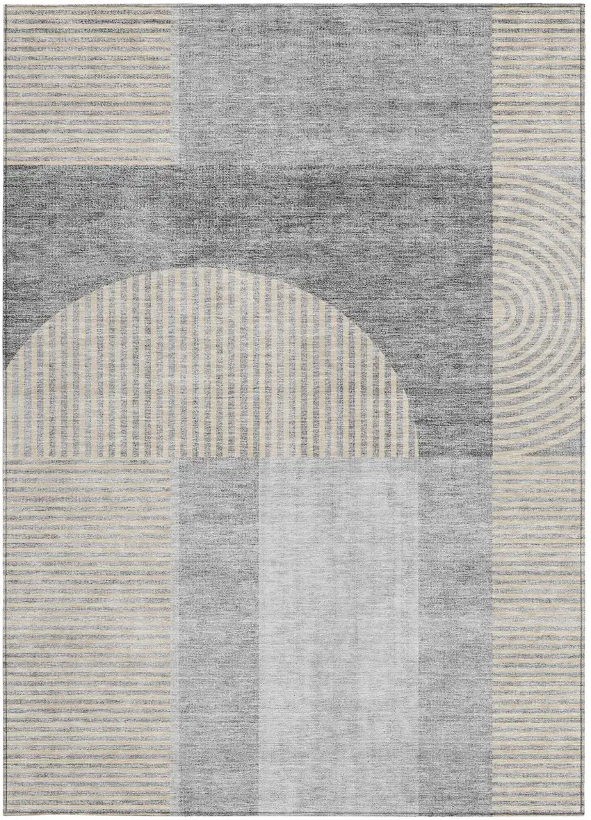 Silver Gray And Beige Geometric Washable Indoor Outdoor Area Rug Photo 4