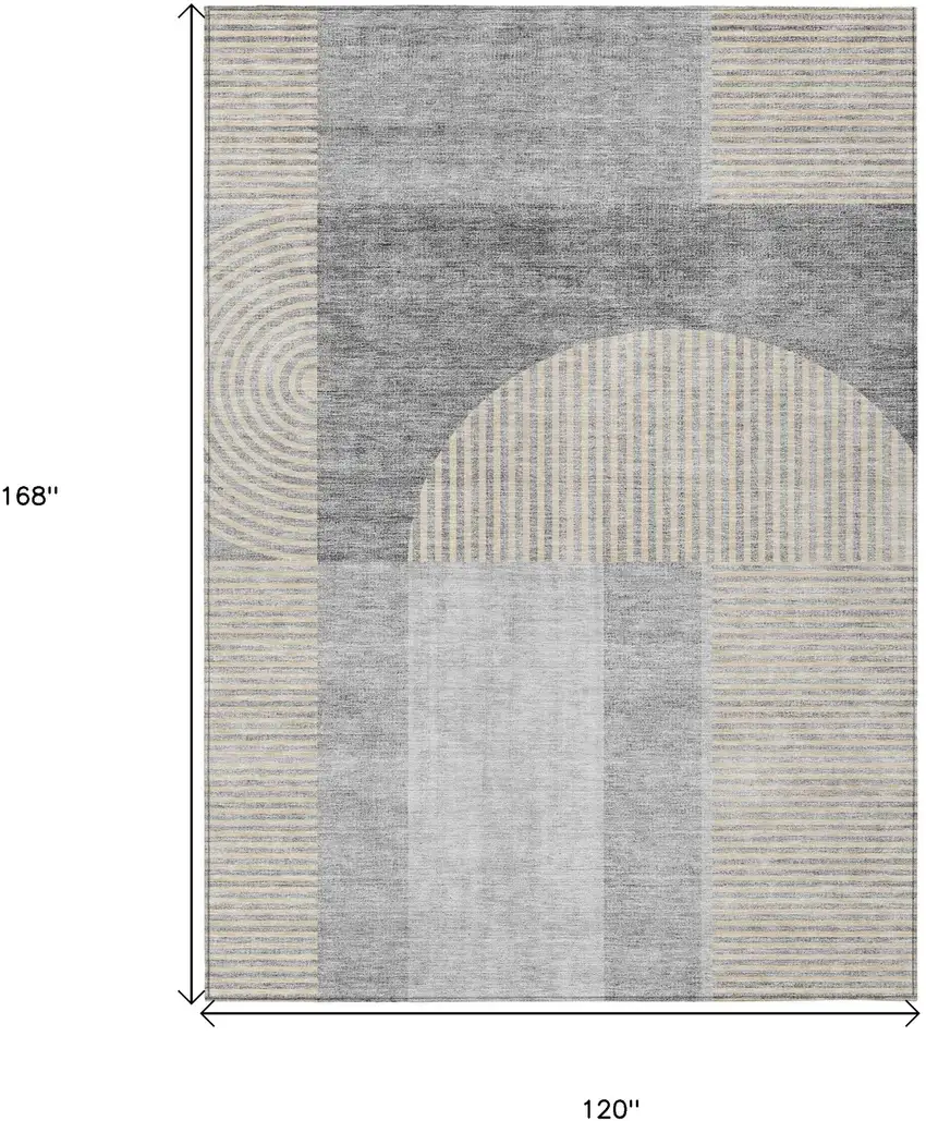 Silver Gray And Beige Geometric Washable Indoor Outdoor Area Rug Photo 3
