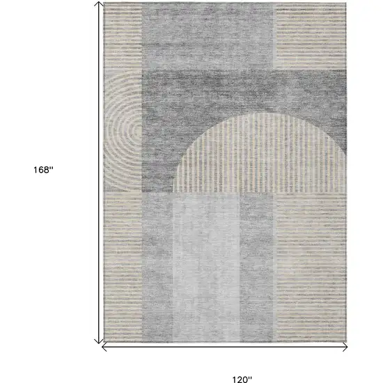 Silver Gray And Beige Geometric Washable Indoor Outdoor Area Rug Photo 3