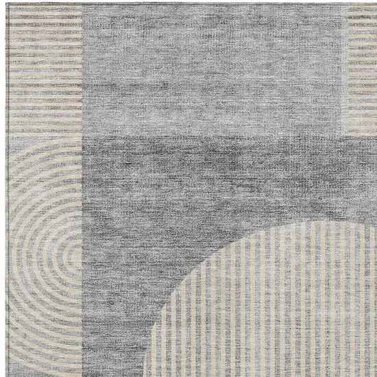 Silver Gray And Beige Geometric Washable Indoor Outdoor Area Rug Photo 4