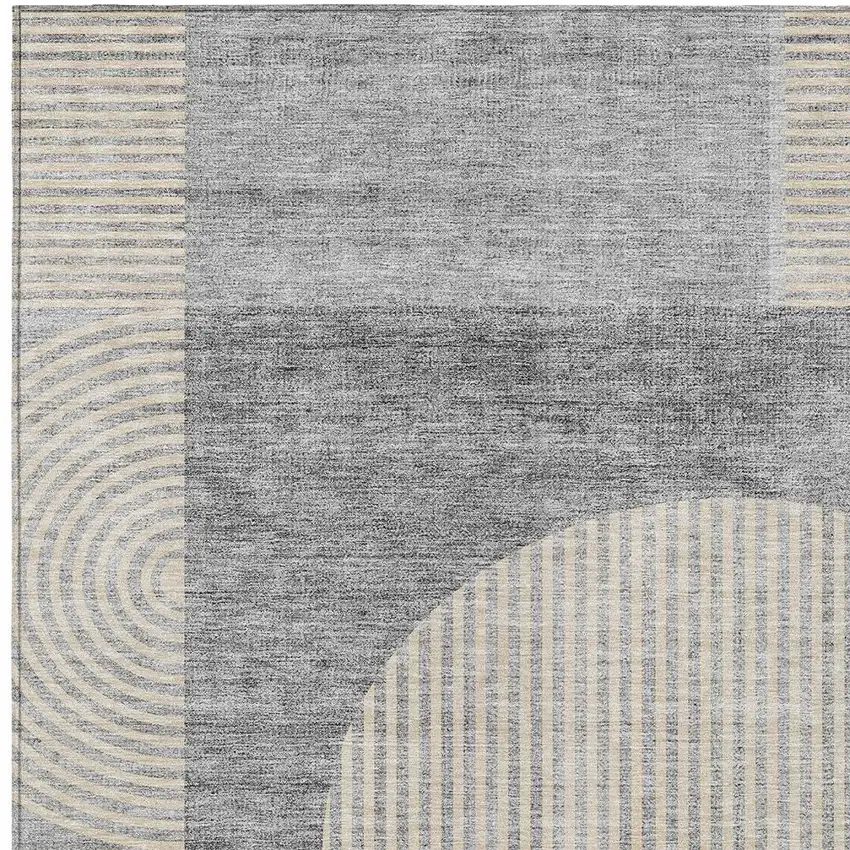 Silver Gray And Beige Geometric Washable Indoor Outdoor Area Rug Photo 4