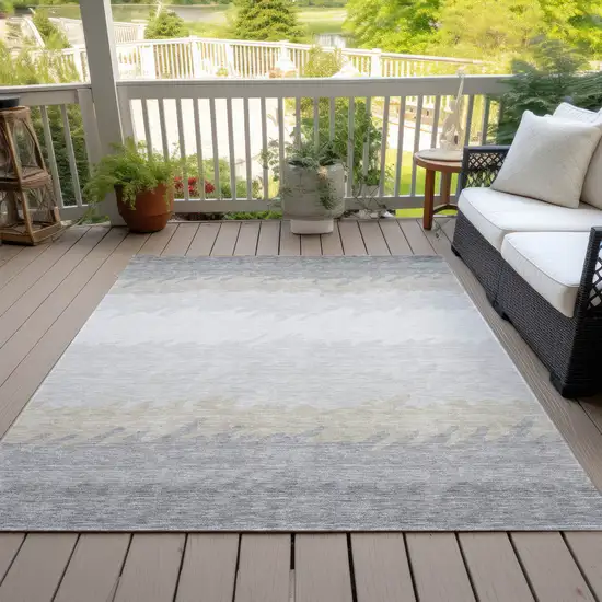 Silver Gray And Beige Striped Washable Indoor Outdoor Area Rug Photo 5
