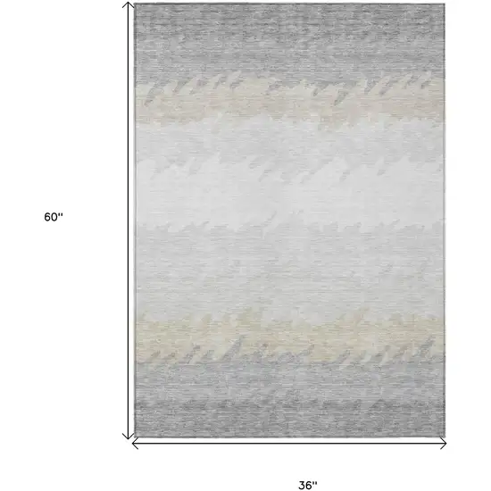 Silver Gray And Beige Striped Washable Indoor Outdoor Area Rug Photo 9