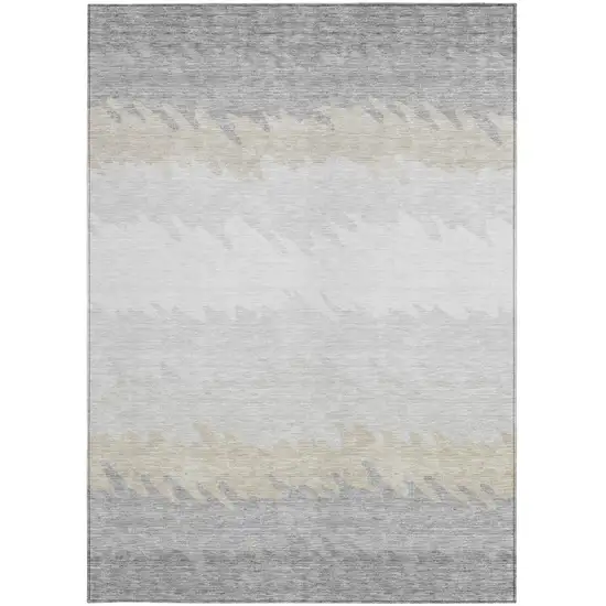 Silver Gray And Beige Striped Washable Indoor Outdoor Area Rug Photo 4