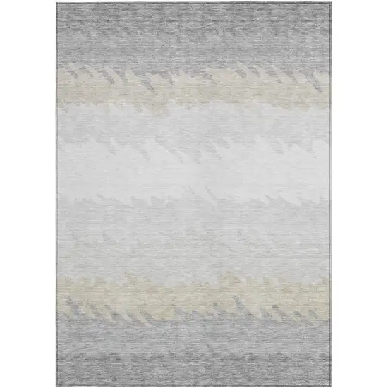 Silver Gray And Beige Striped Washable Indoor Outdoor Area Rug Photo 4