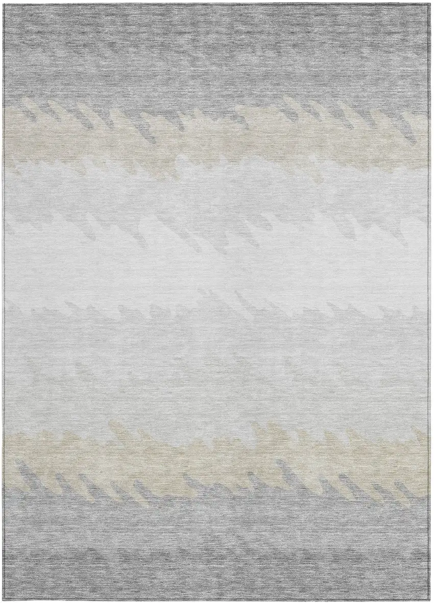 Silver Gray And Beige Striped Washable Indoor Outdoor Area Rug Photo 4