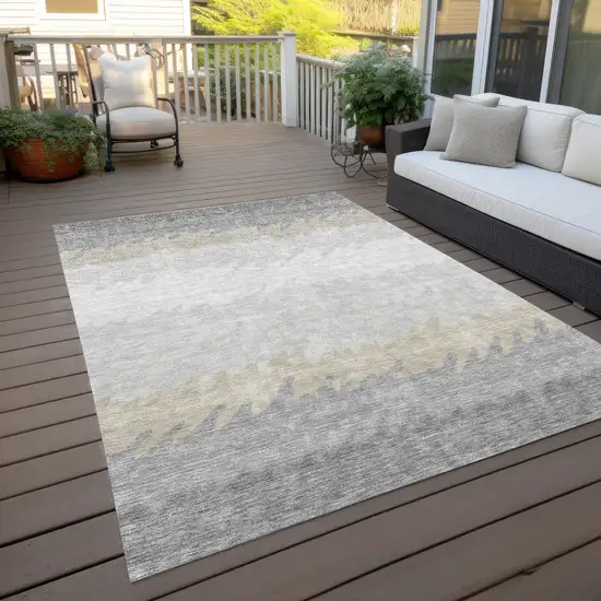 Silver Gray And Beige Striped Washable Indoor Outdoor Area Rug Photo 8