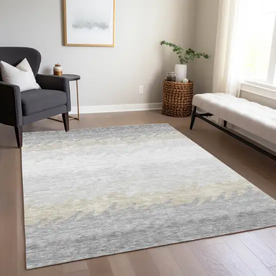 Silver Gray And Beige Striped Washable Indoor Outdoor Area Rug Photo 7