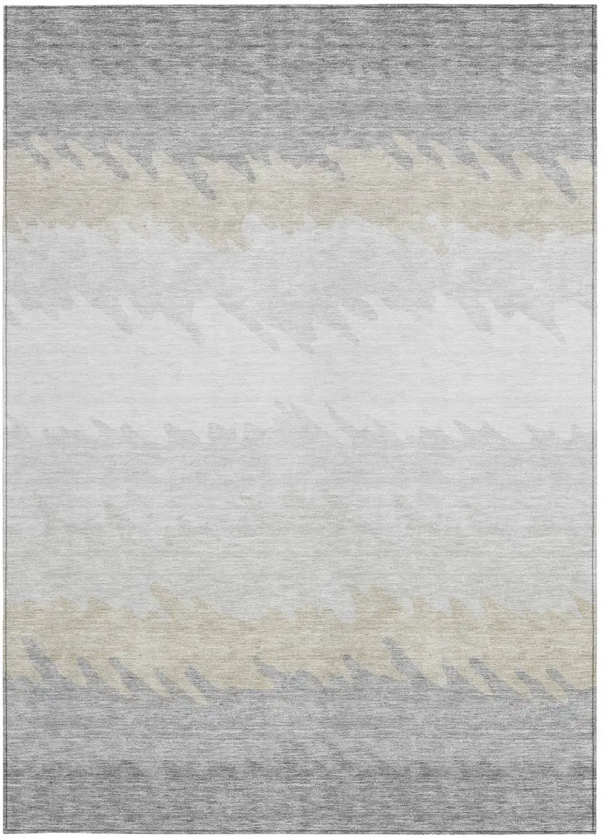 Silver Gray And Beige Striped Washable Indoor Outdoor Area Rug Photo 5