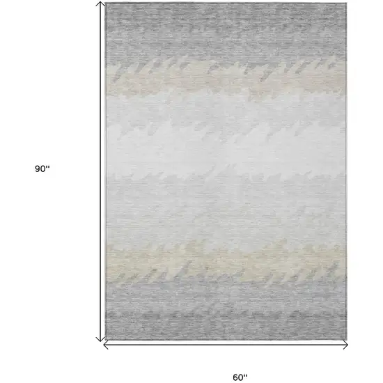 Silver Gray And Beige Striped Washable Indoor Outdoor Area Rug Photo 3